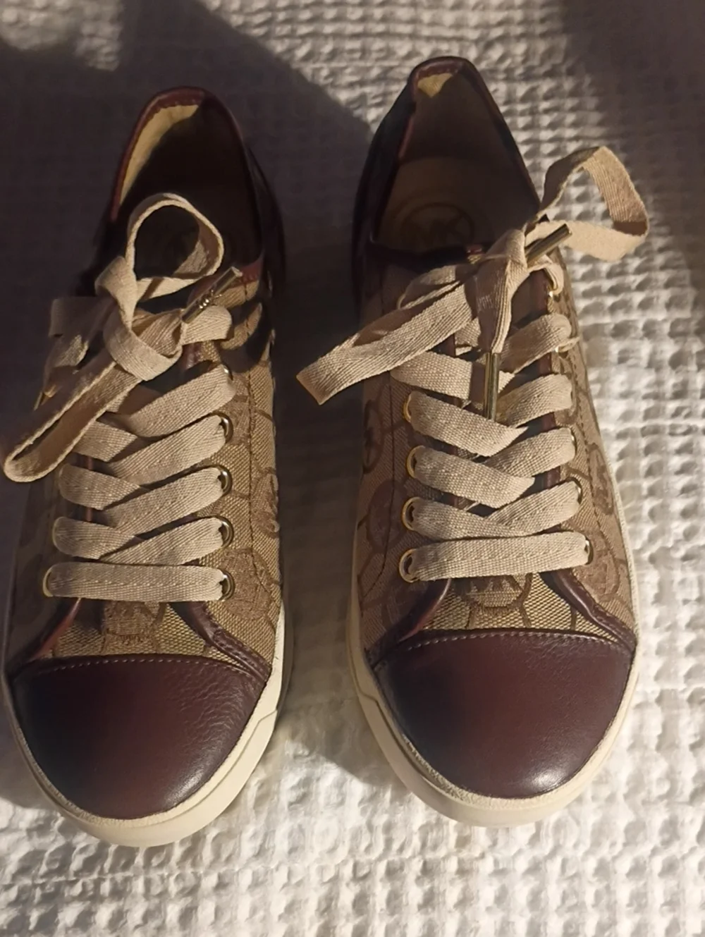 Michael Kors Casual Women's Lace-Up Sneakers in Beige and Brown